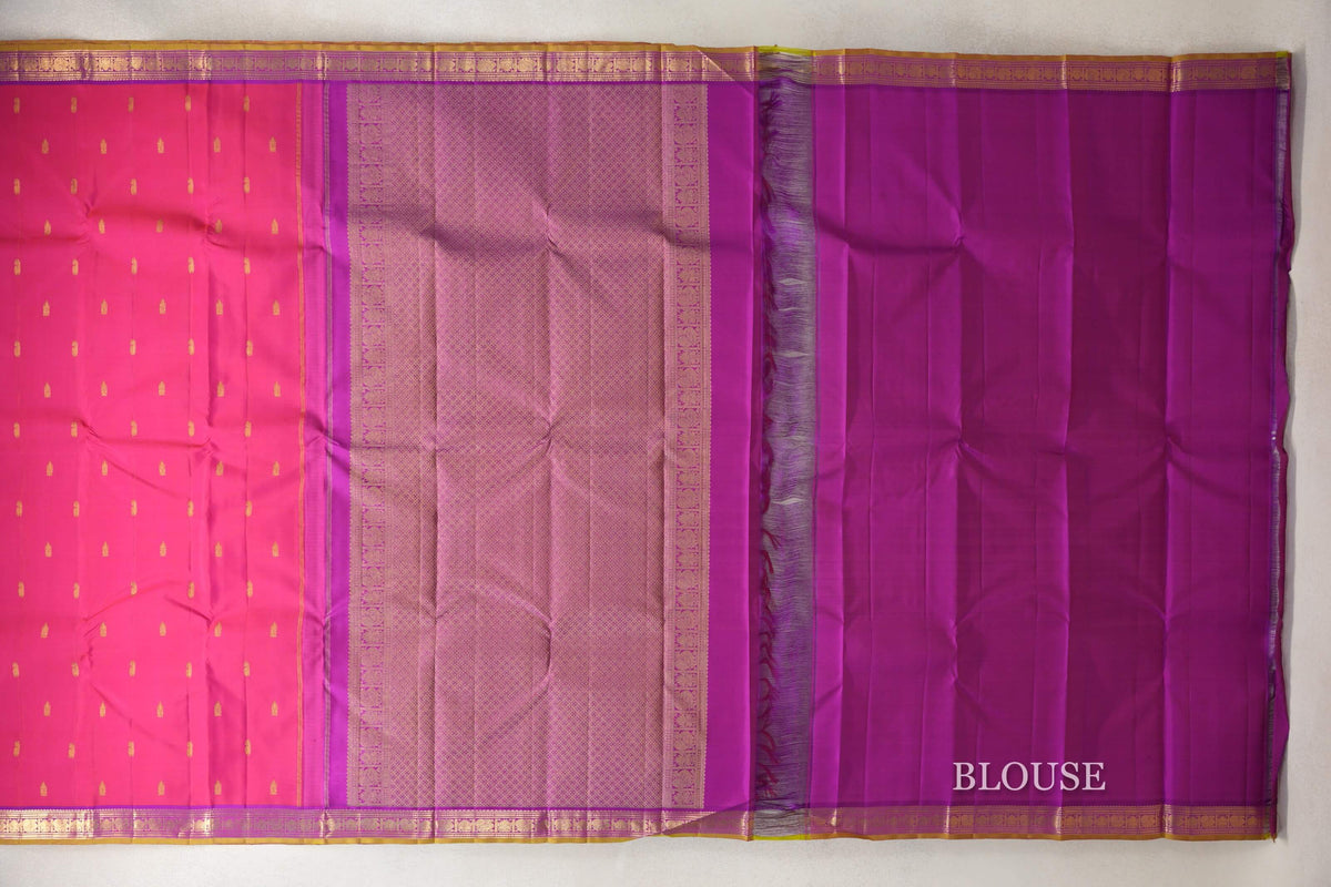 Bright Rani Pink with Violet Purple Borders Vintage Kanjivaram Silk Saree by Shreenivas Silks PSSR0110201