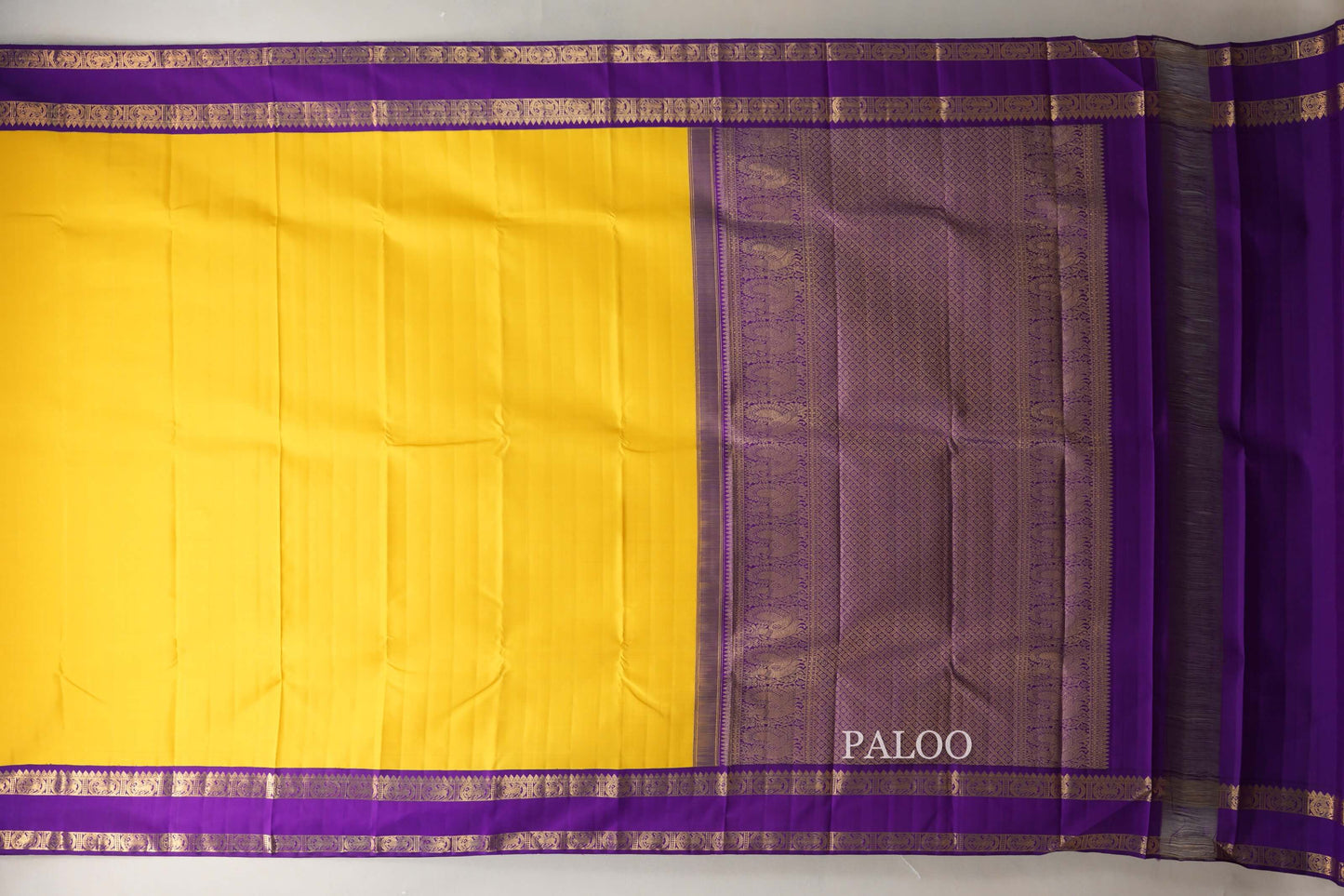 Bright Yellow with Purple Borders Vintage Kanjivaram Silk Saree by Shreenivas Silks PSSR019072