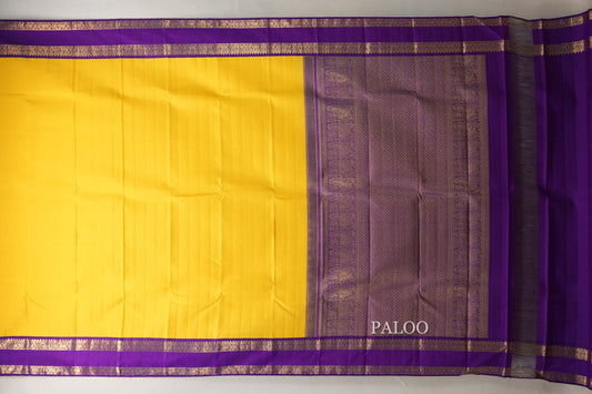 Bright Yellow with Purple Borders Vintage Kanjivaram Silk Saree by Shreenivas Silks PSSR019072