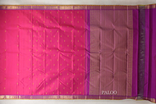 Bright Rani Pink with Violet Purple Borders Vintage Kanjivaram Silk Saree by Shreenivas Silks PSSR0110201