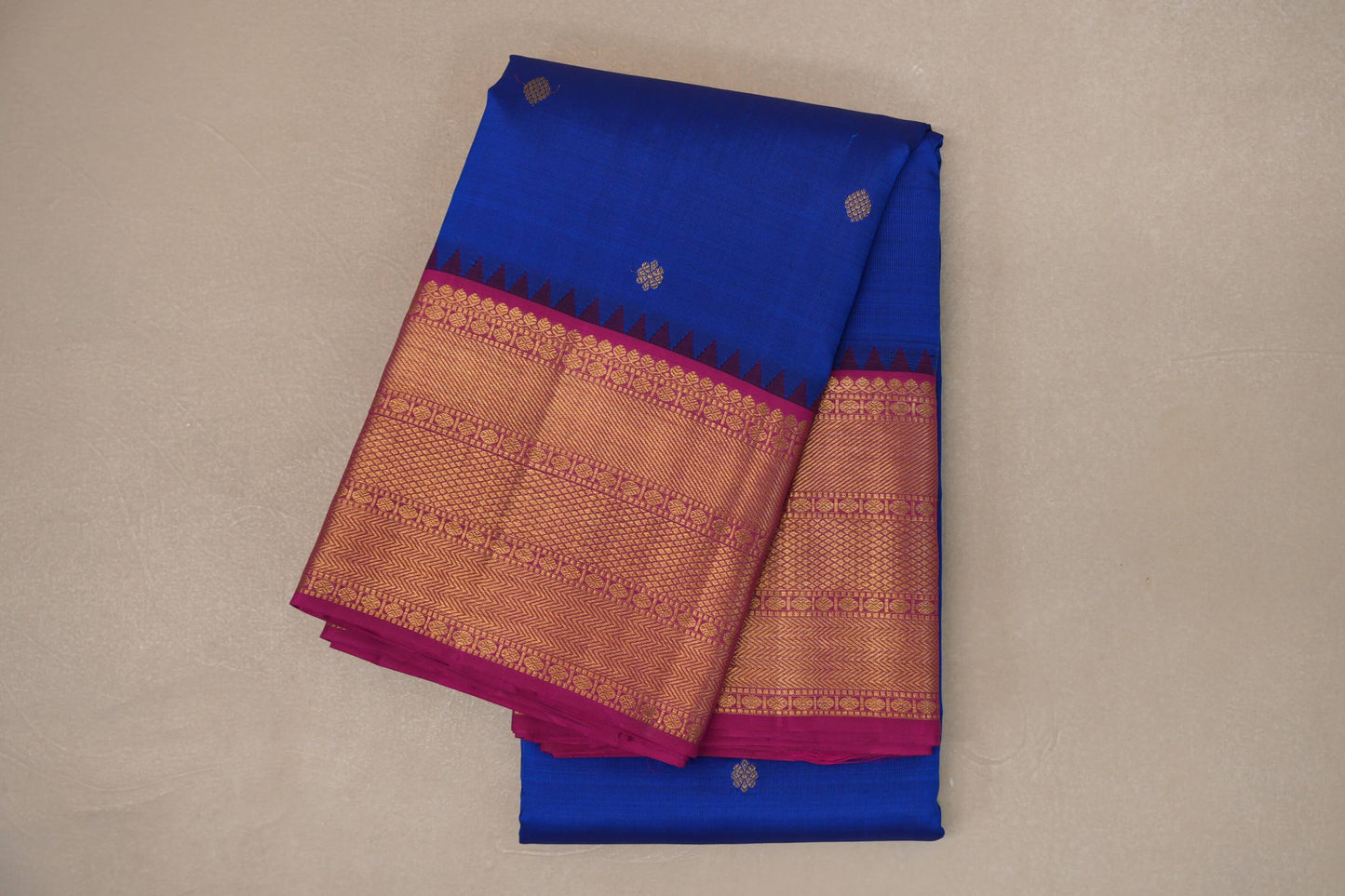 Deep Blue with Bright Magenta Borders Vintage Kanjivaram Silk Saree by Shreenivas Silks PSSR019073