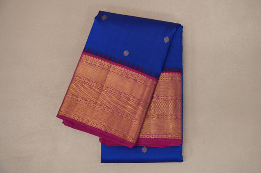 Deep Blue with Bright Magenta Borders Vintage Kanjivaram Silk Saree by Shreenivas Silks PSSR019073