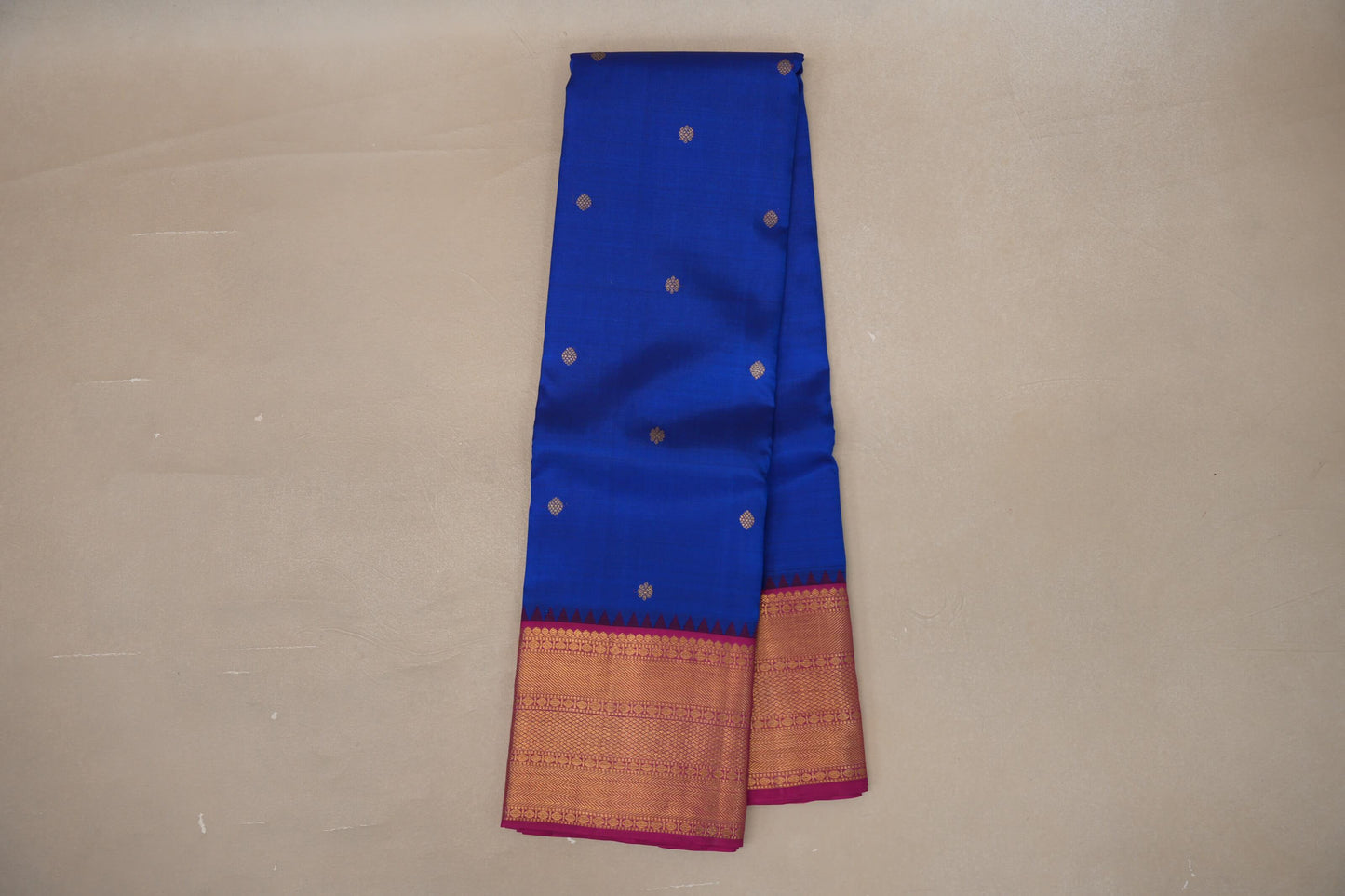 Deep Blue with Bright Magenta Borders Vintage Kanjivaram Silk Saree by Shreenivas Silks PSSR019073