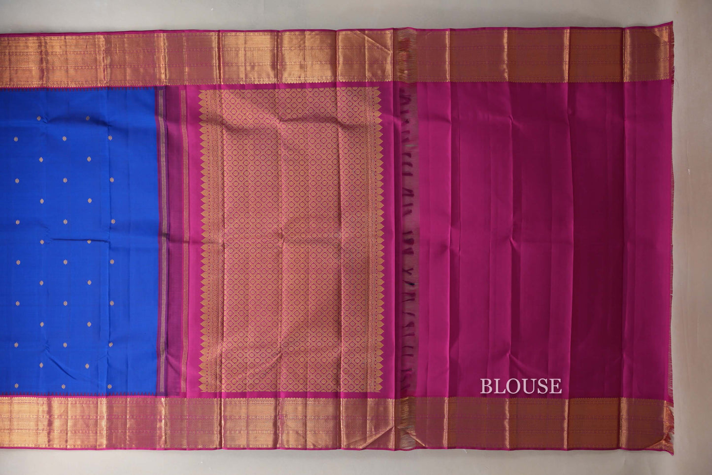 Deep Blue with Bright Magenta Borders Vintage Kanjivaram Silk Saree by Shreenivas Silks PSSR019073