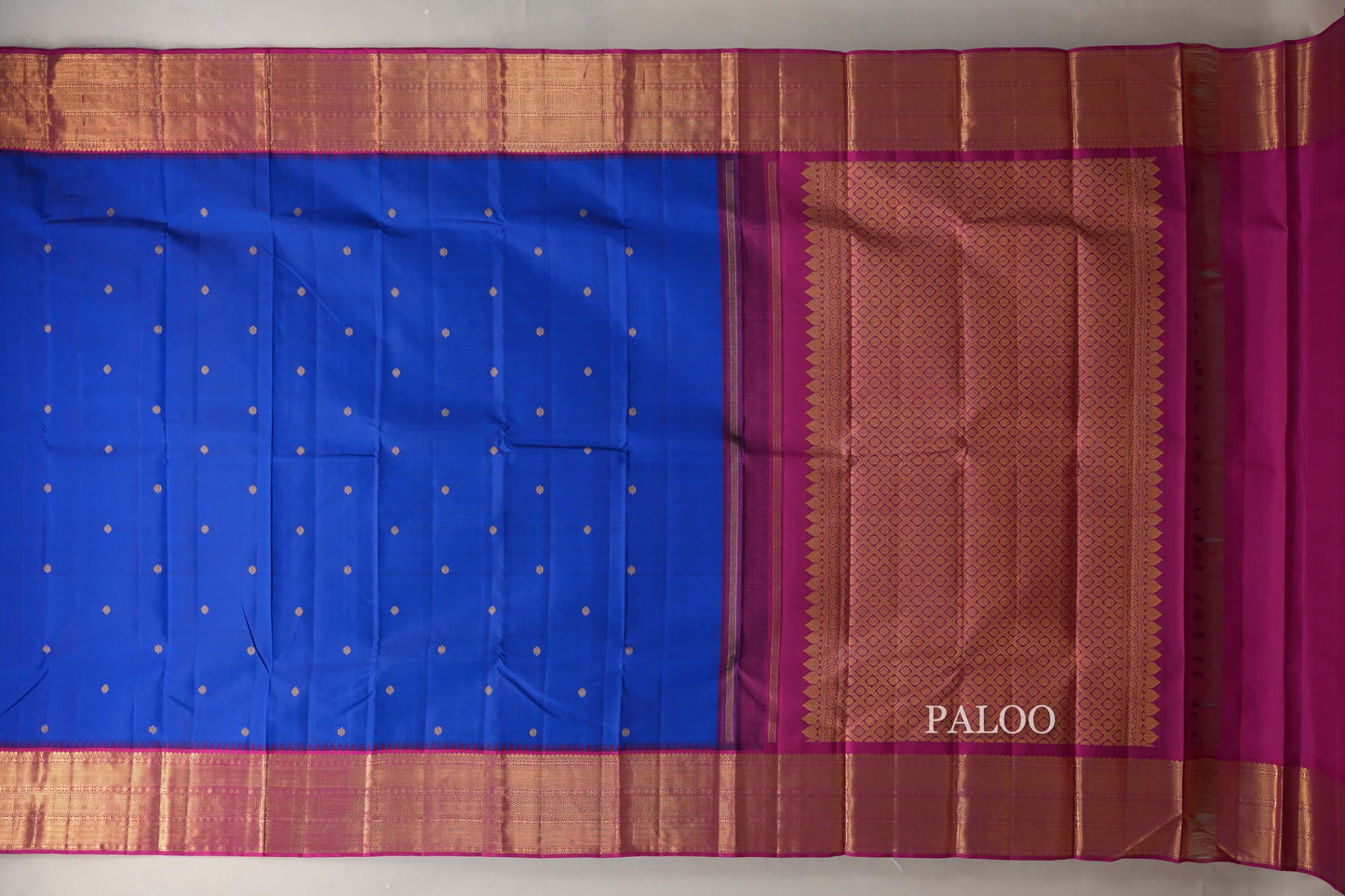 Deep Blue with Bright Magenta Borders Vintage Kanjivaram Silk Saree by Shreenivas Silks PSSR019073