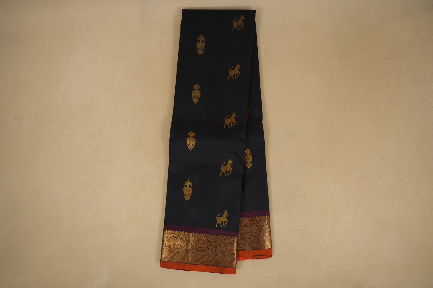 Deep Blue with Magenta Borders Vintage Kanjivaram Silk Saree by Shreenivas Silks PSSR018055 - Parisera