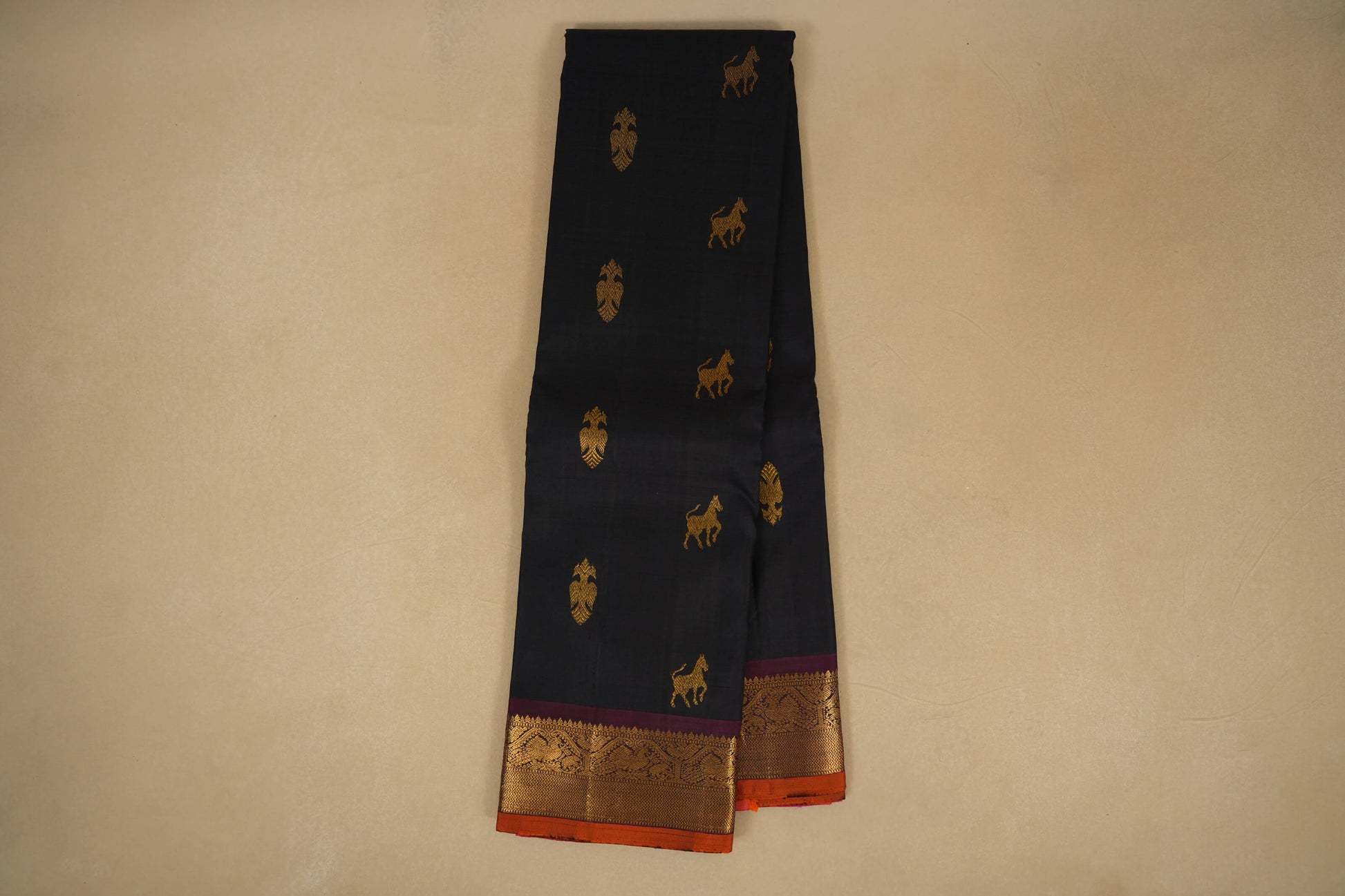 Deep Blue with Magenta Borders Vintage Kanjivaram Silk Saree by Shreenivas Silks PSSR018055 - Parisera