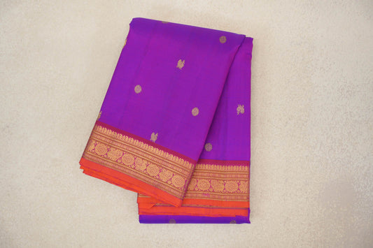 Dual Tone of Pink and Violet with Deep Rani Pink Borders and Bright Orange Selvedge Vintage Kanjivaram Silk Saree PSSR0110203