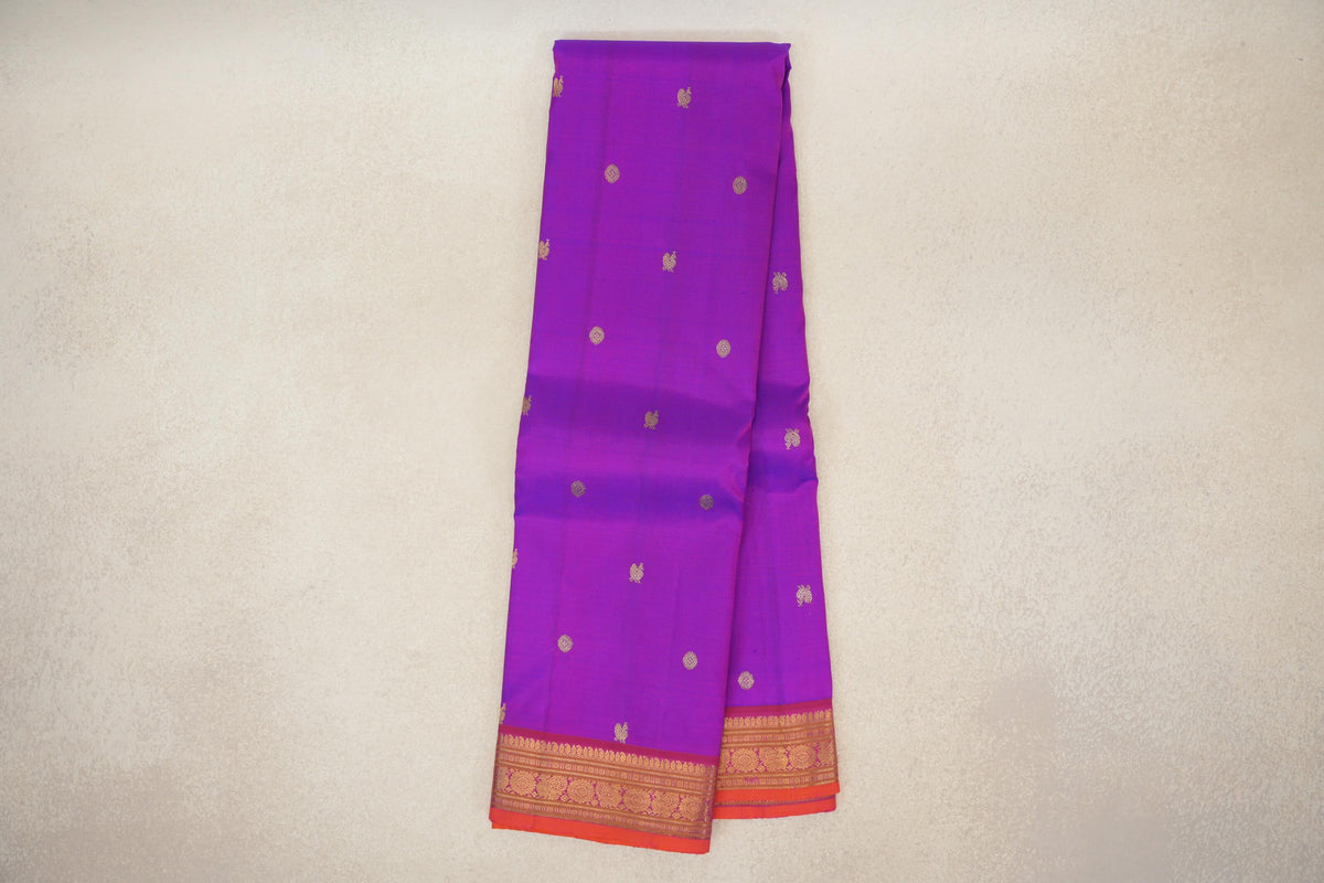 Dual Tone of Pink and Violet with Deep Rani Pink Borders and Bright Orange Selvedge Vintage Kanjivaram Silk Saree PSSR0110203