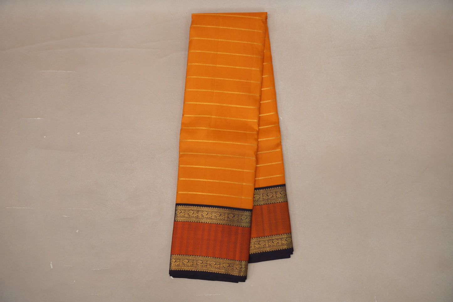 Bright Mango Orange with Deep Plum Borders Vintage Kanjivaram Silk Saree by Shreenivas Silks PSSR019074
