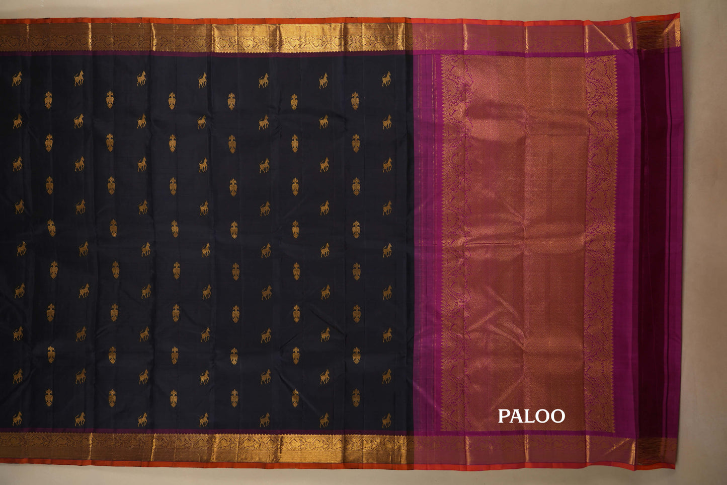 Deep Blue with Magenta Borders Vintage Kanjivaram Silk Saree by Shreenivas Silks PSSR018055 - Parisera
