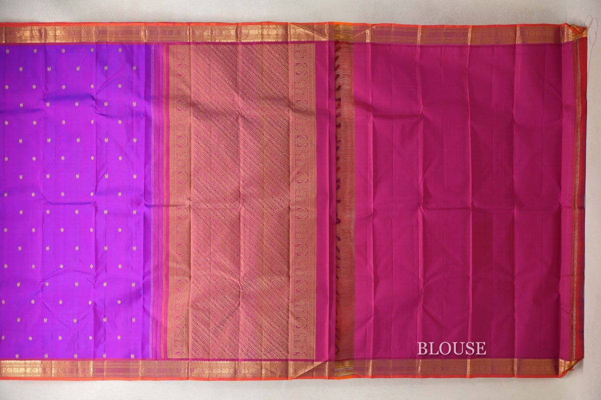 Dual Tone of Pink and Violet with Deep Rani Pink Borders and Bright Orange Selvedge Vintage Kanjivaram Silk Saree PSSR0110203
