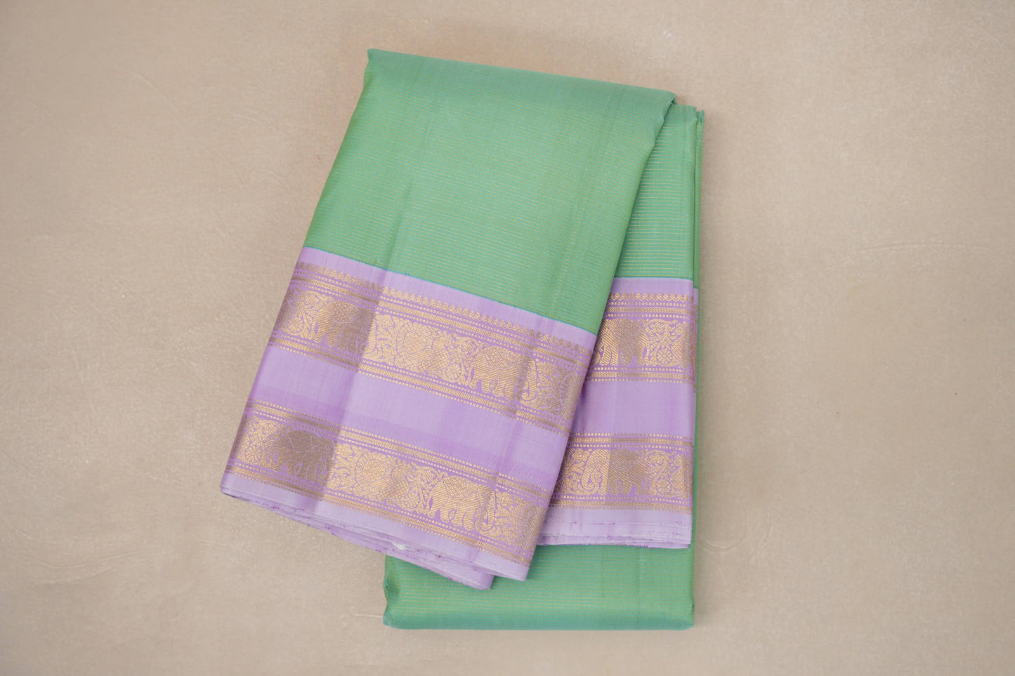 Pastel Green with Lavender Pink Borders Vintage Kanjivaram Silk Saree by Shreenivas Silks PSSR019075
