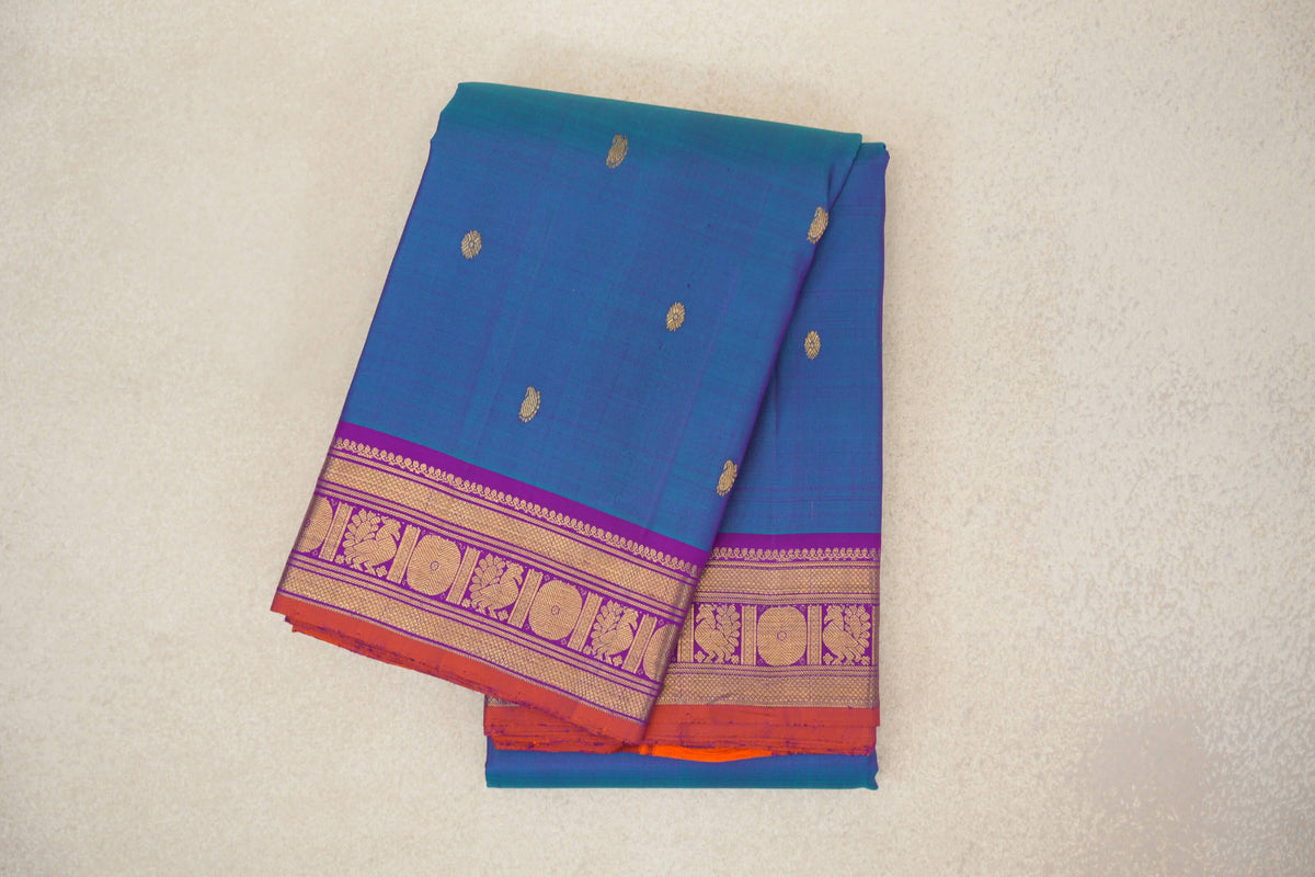 Dual Tone of Magenta and Blue with Deep Magenta Borders Vintage Kanjivaram Silk Saree PSSR0110204