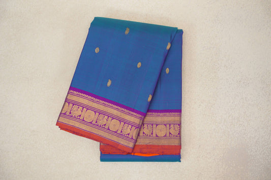 Dual Tone of Magenta and Blue with Deep Magenta Borders Vintage Kanjivaram Silk Saree PSSR0110204