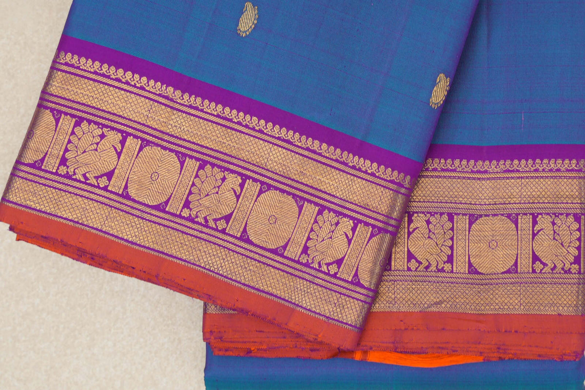Dual Tone of Magenta and Blue with Deep Magenta Borders Vintage Kanjivaram Silk Saree PSSR0110204
