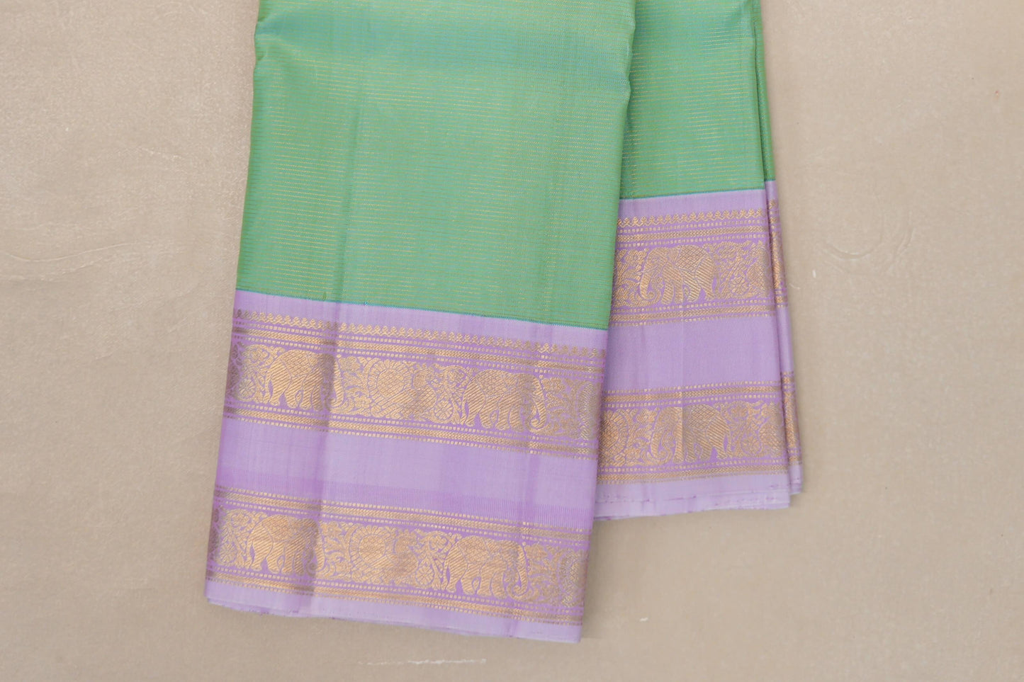 Pastel Green with Lavender Pink Borders Vintage Kanjivaram Silk Saree by Shreenivas Silks PSSR019075