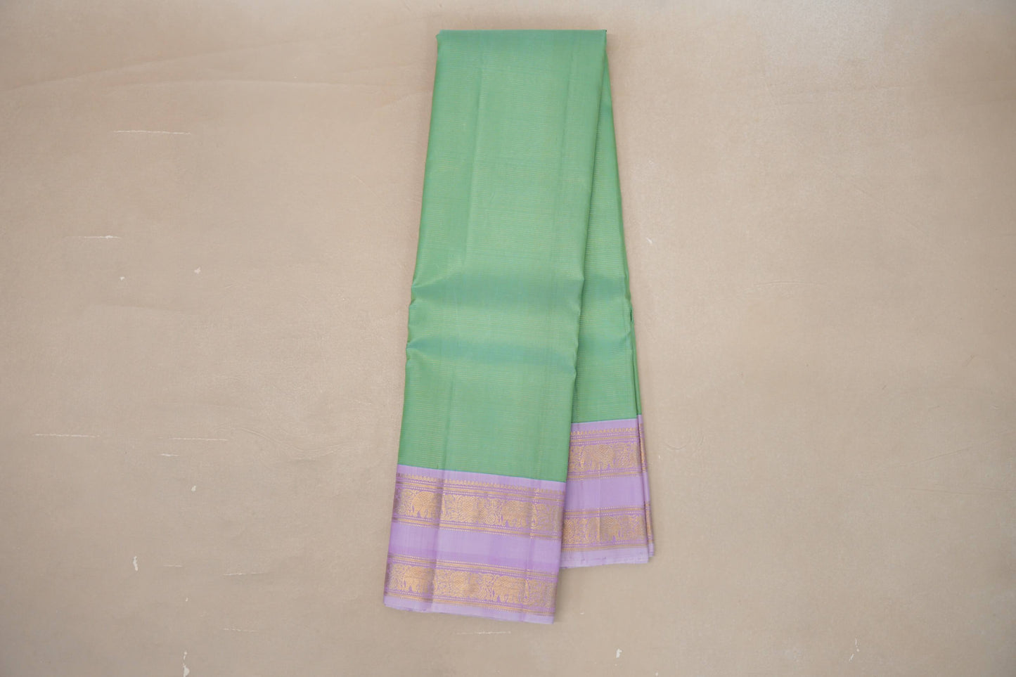 Pastel Green with Lavender Pink Borders Vintage Kanjivaram Silk Saree by Shreenivas Silks PSSR019075