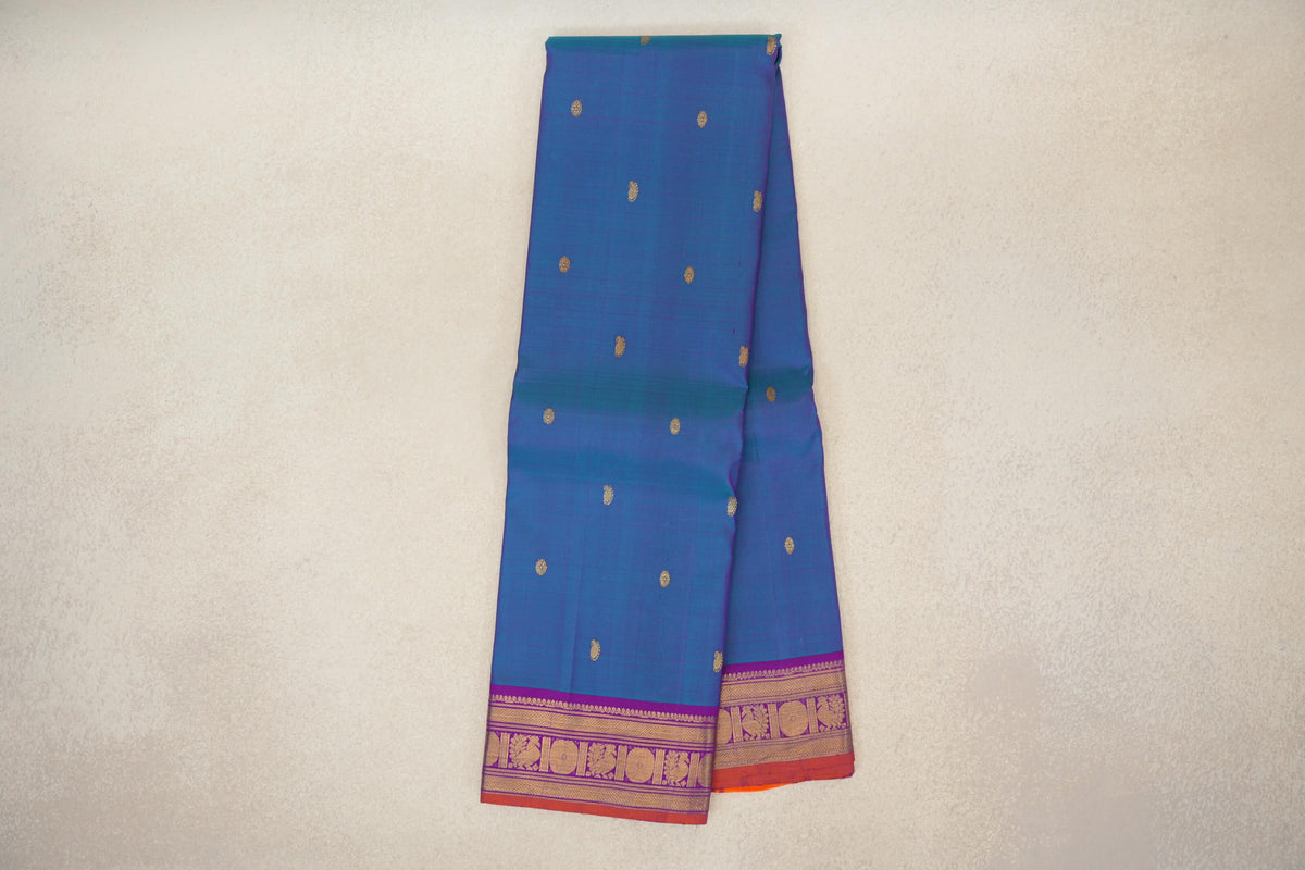 Dual Tone of Magenta and Blue with Deep Magenta Borders Vintage Kanjivaram Silk Saree PSSR0110204