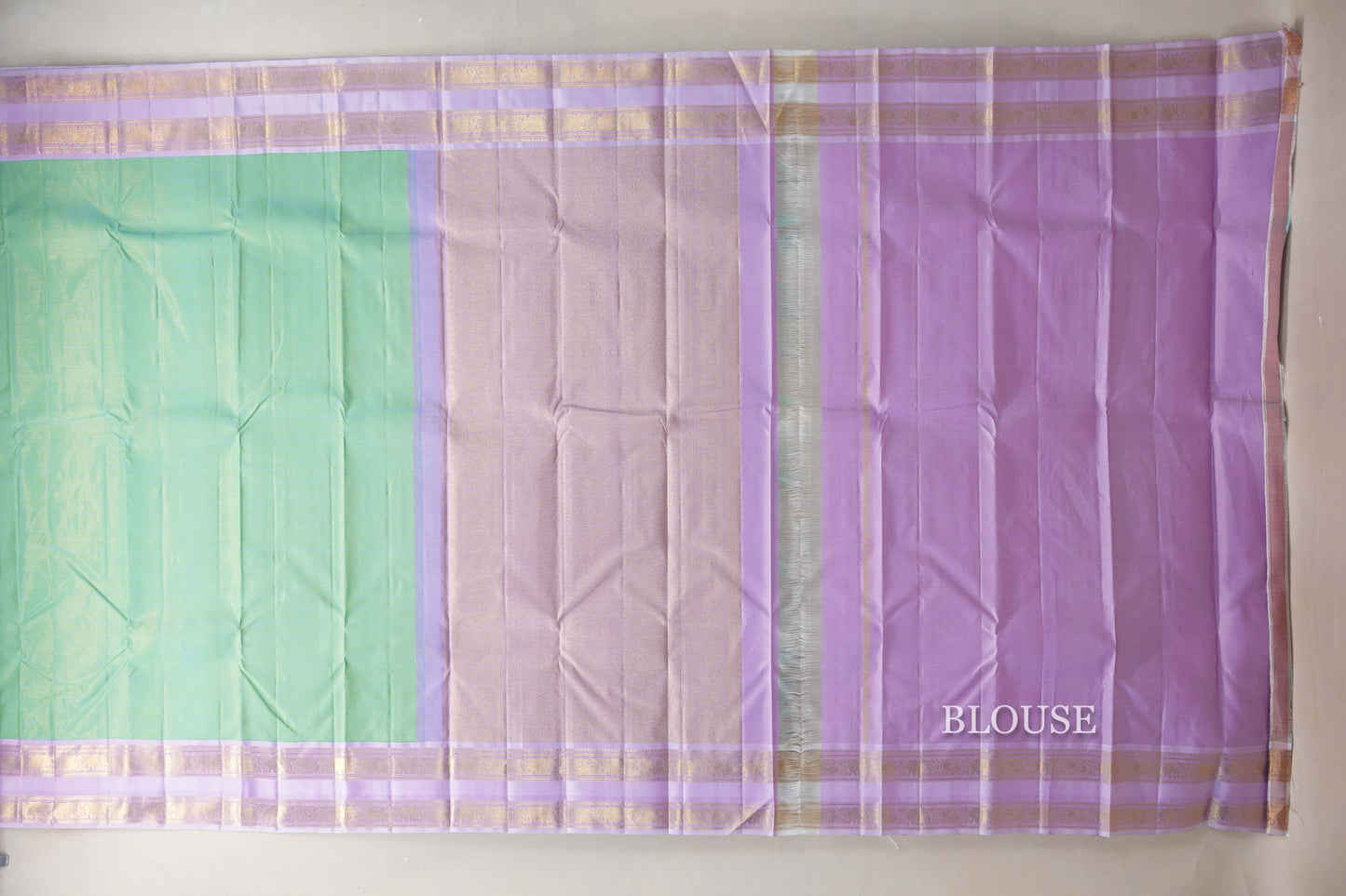 Pastel Green with Lavender Pink Borders Vintage Kanjivaram Silk Saree by Shreenivas Silks PSSR019075