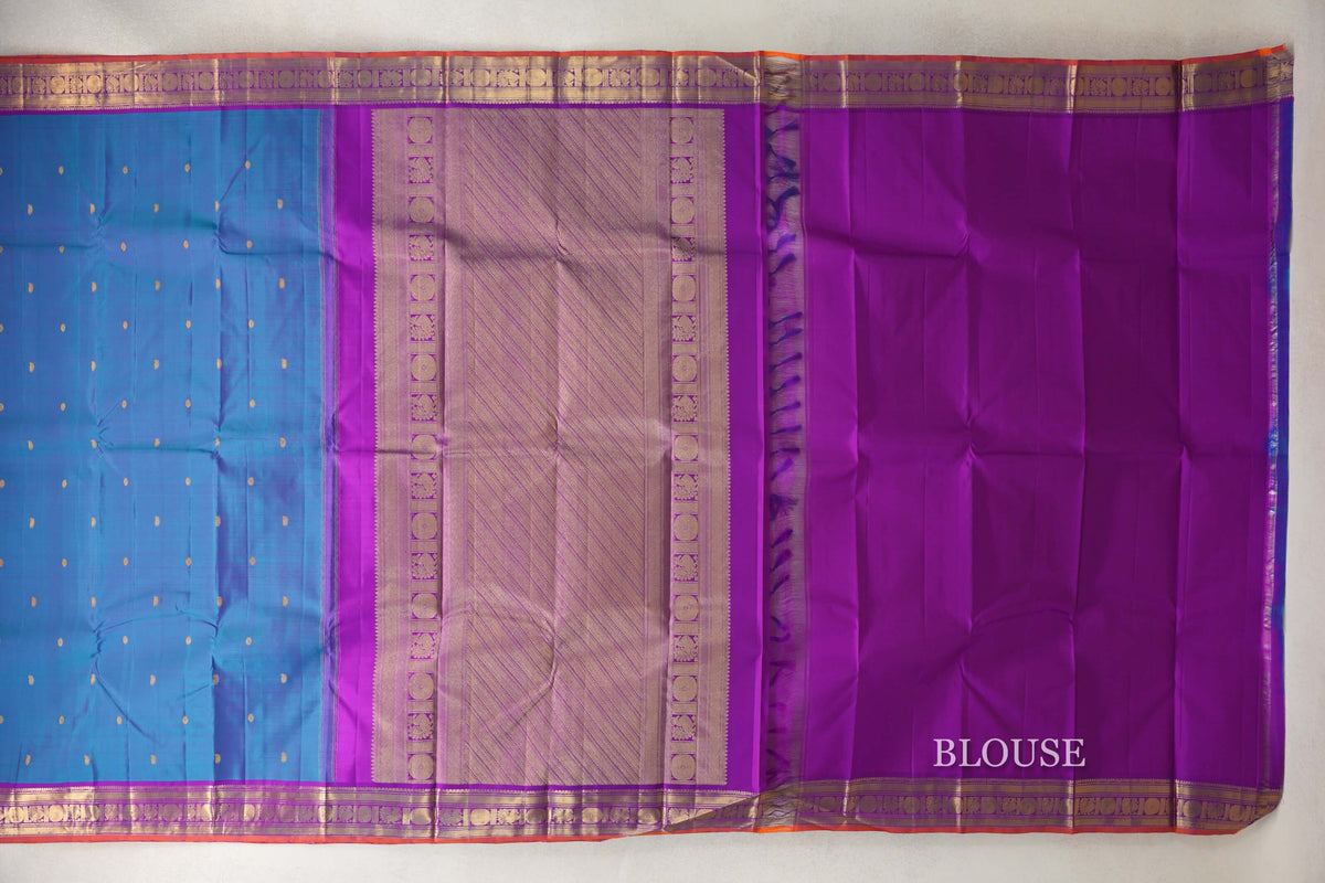 Dual Tone of Magenta and Blue with Deep Magenta Borders Vintage Kanjivaram Silk Saree PSSR0110204