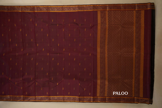 Dark Maroon Vintage Kanjivaram Silk Saree paloo