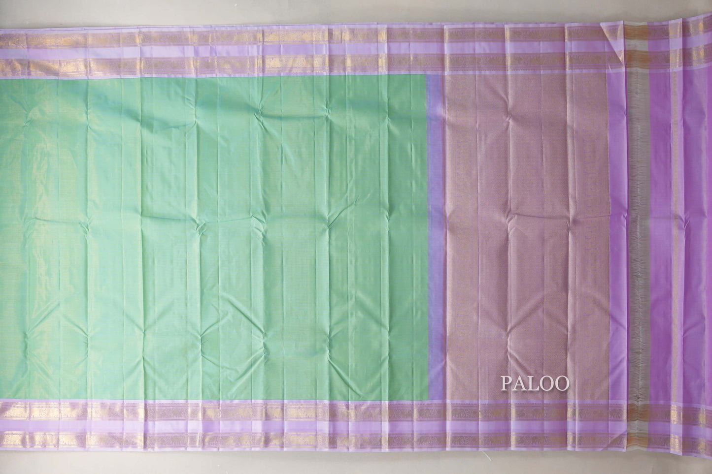 Pastel Green with Lavender Pink Borders Vintage Kanjivaram Silk Saree by Shreenivas Silks PSSR019075