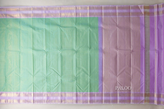 Pastel Green with Lavender Pink Borders Vintage Kanjivaram Silk Saree by Shreenivas Silks PSSR019075