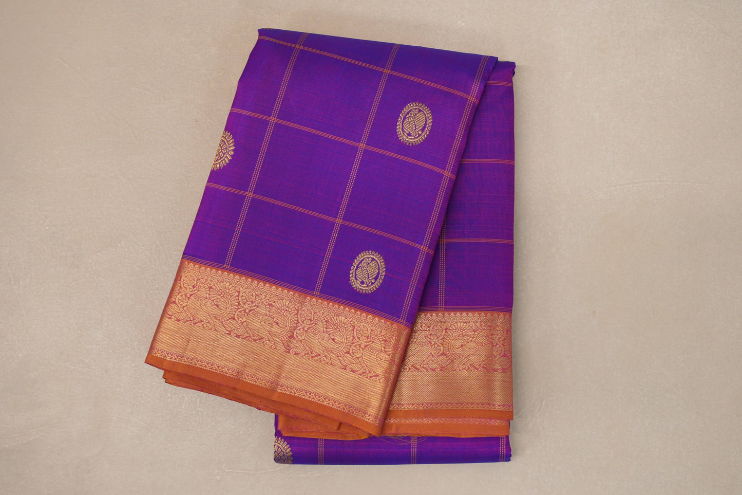 Dual Tone Blue and Pink with Dual Tone Mustard Yellow and Pink Borders Vintage Kanjivaram Silk Saree by Shreenivas Silks PSSR019076