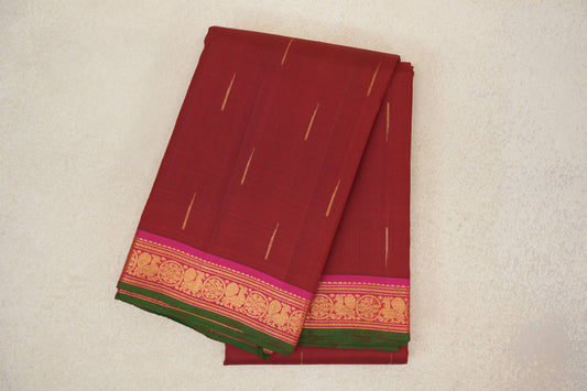 Brick Red with Pink Borders and Bottle Green Selvedge Vintage Kanjivaram Silk Saree PSSR0110205