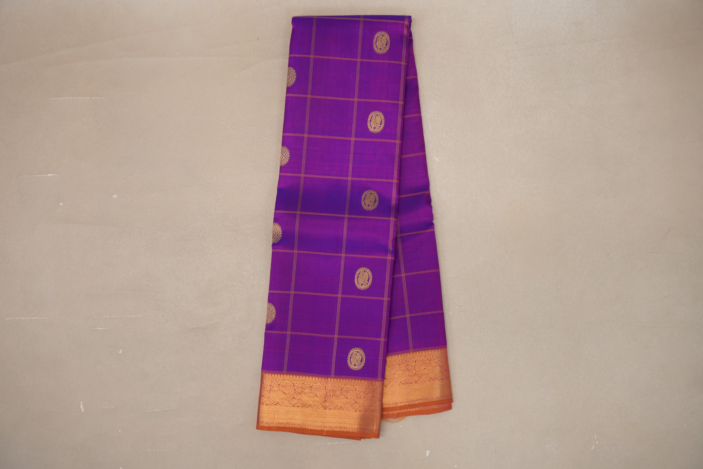 Dual Tone Blue and Pink with Dual Tone Mustard Yellow and Pink Borders Vintage Kanjivaram Silk Saree by Shreenivas Silks PSSR019076