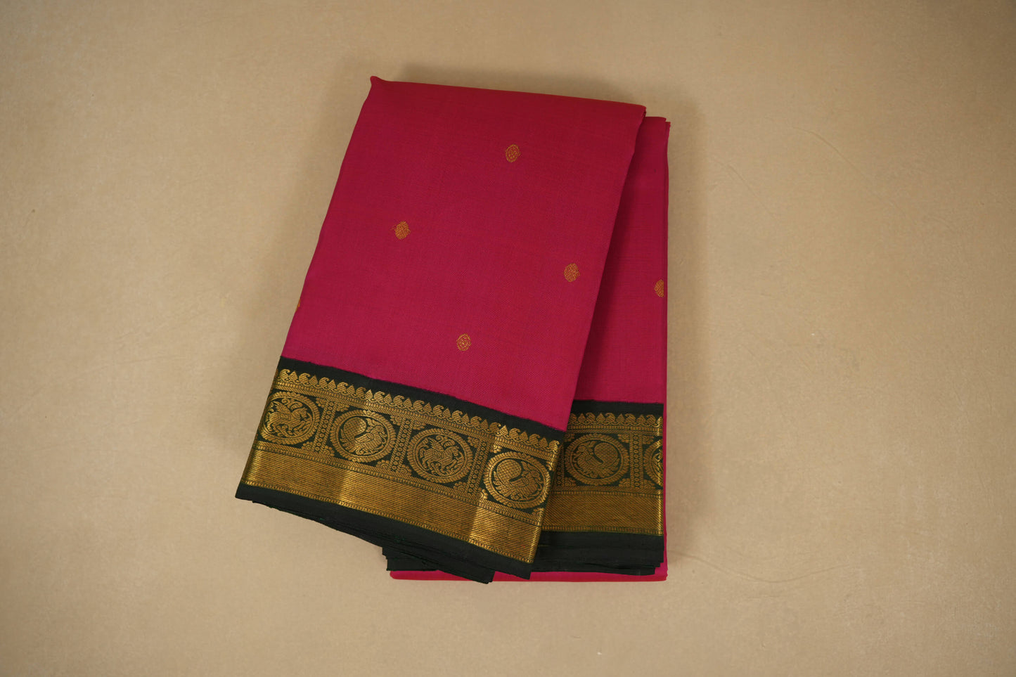 Pink with Green Borders Vintage Kanjivaram Silk Saree 