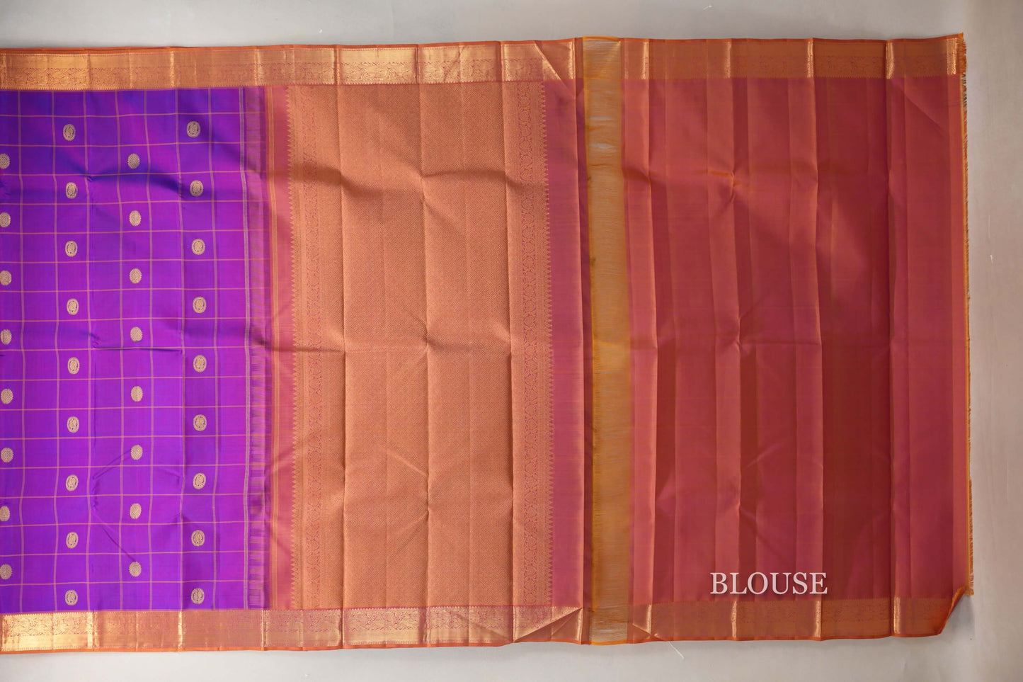 Dual Tone Blue and Pink with Dual Tone Mustard Yellow and Pink Borders Vintage Kanjivaram Silk Saree by Shreenivas Silks PSSR019076