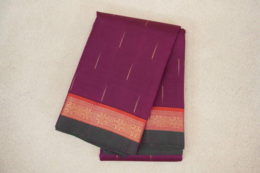 Deep Magenta with Deep Orange Borders and Deep Bottle Green Selvedge Vintage Kanjivaram Silk Saree PSSR0110206
