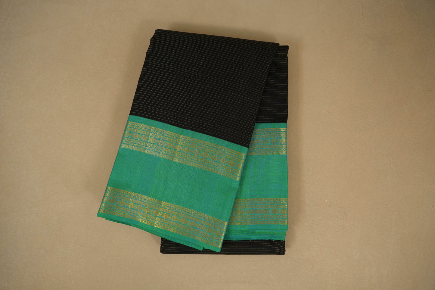 Black with Rexona Green Borders Vintage Kanjivaram Silk Saree by Shreenivas Silks PSSR018059 - Parisera