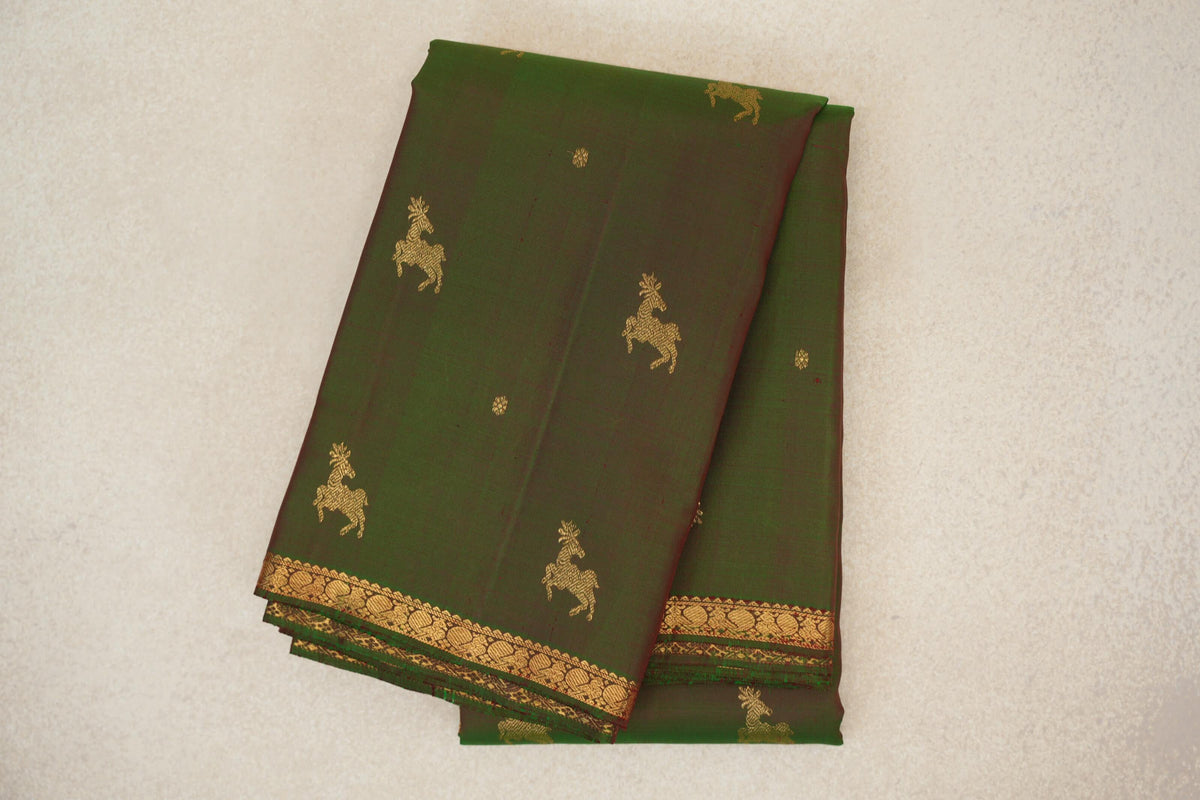 Dual Tone of Forest Green and Red Vintage Kanjivaram Silk Saree PSSR0110207
