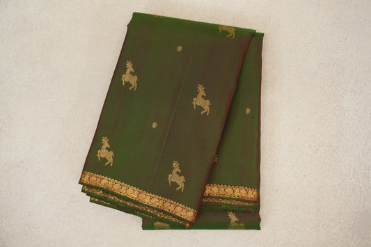 Dual Tone of Forest Green and Red Vintage Kanjivaram Silk Saree PSSR0110207