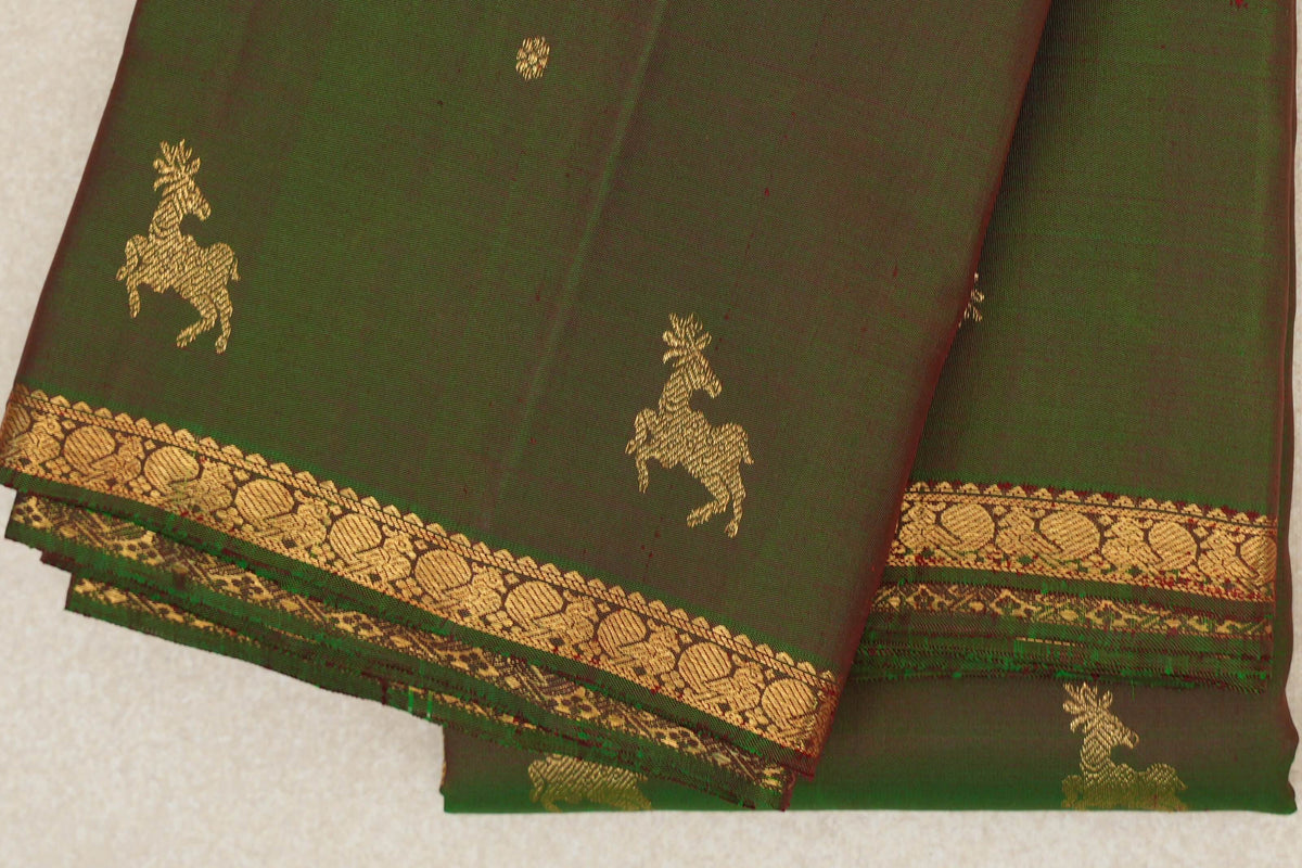 Dual Tone of Forest Green and Red Vintage Kanjivaram Silk Saree PSSR0110207