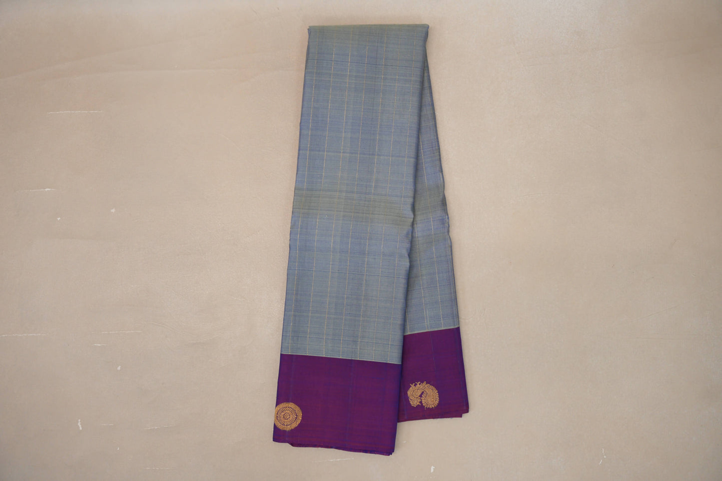 Dual Tone Silver Grey and Pastel Green with Dual Tone Pink and Blue Borders Plant Based Kanjivaram Silk Saree by Shreenivas Silks PSSR019078