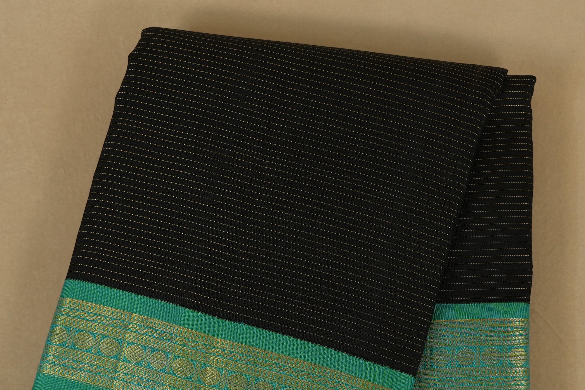 Black with Rexona Green Borders Vintage Kanjivaram Silk Saree by Shreenivas Silks PSSR018059 - Parisera