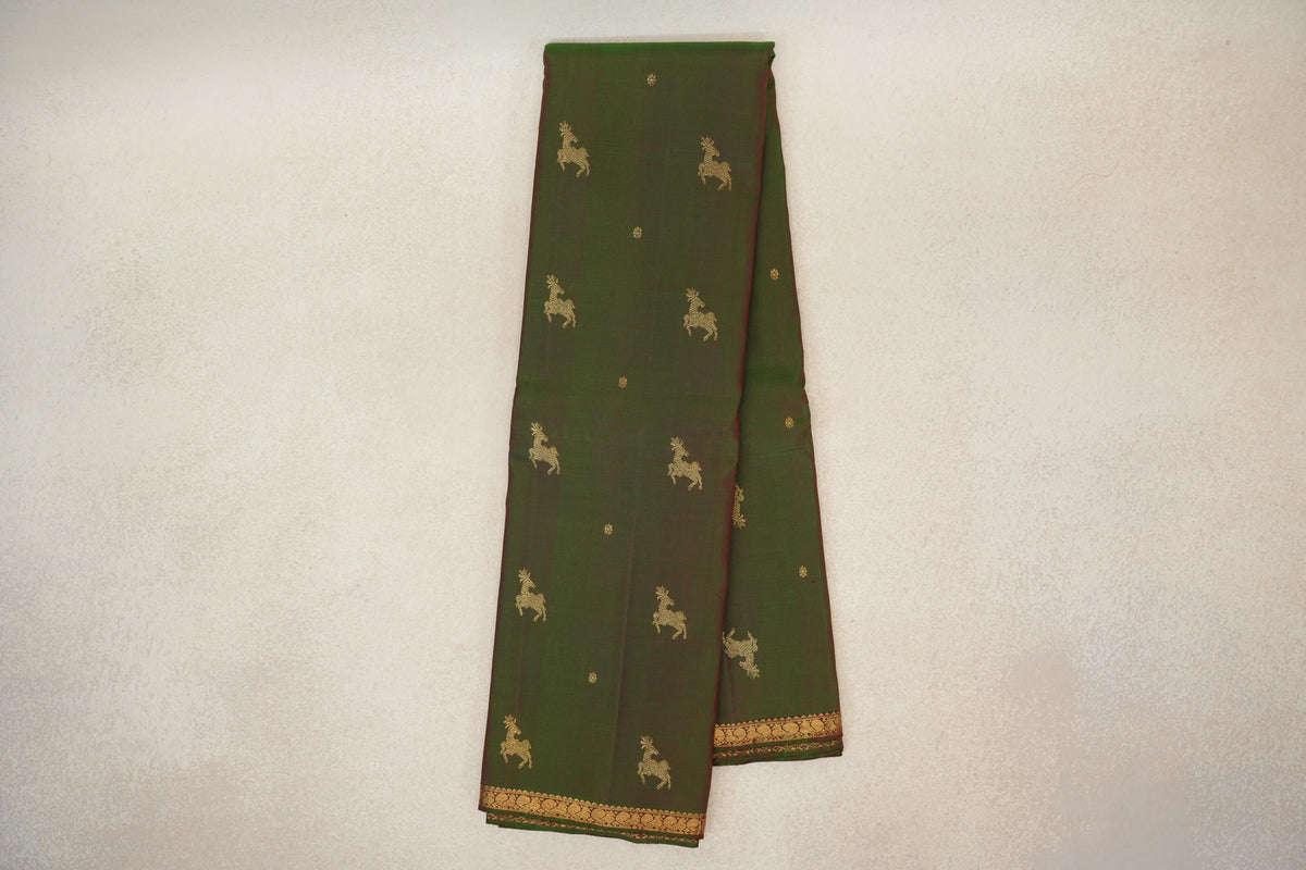 Dual Tone of Forest Green and Red Vintage Kanjivaram Silk Saree PSSR0110207