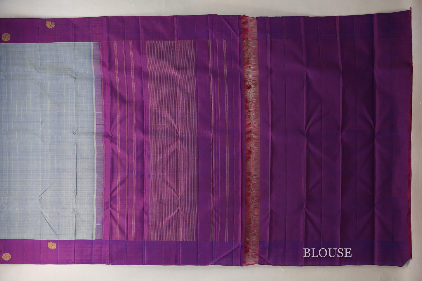 Dual Tone Silver Grey and Pastel Green with Dual Tone Pink and Blue Borders Plant Based Kanjivaram Silk Saree by Shreenivas Silks PSSR019078
