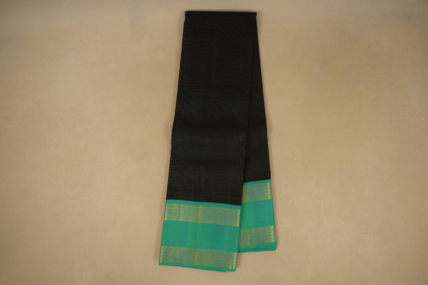 Black with Rexona Green Borders Vintage Kanjivaram Silk Saree by Shreenivas Silks PSSR018059 - Parisera