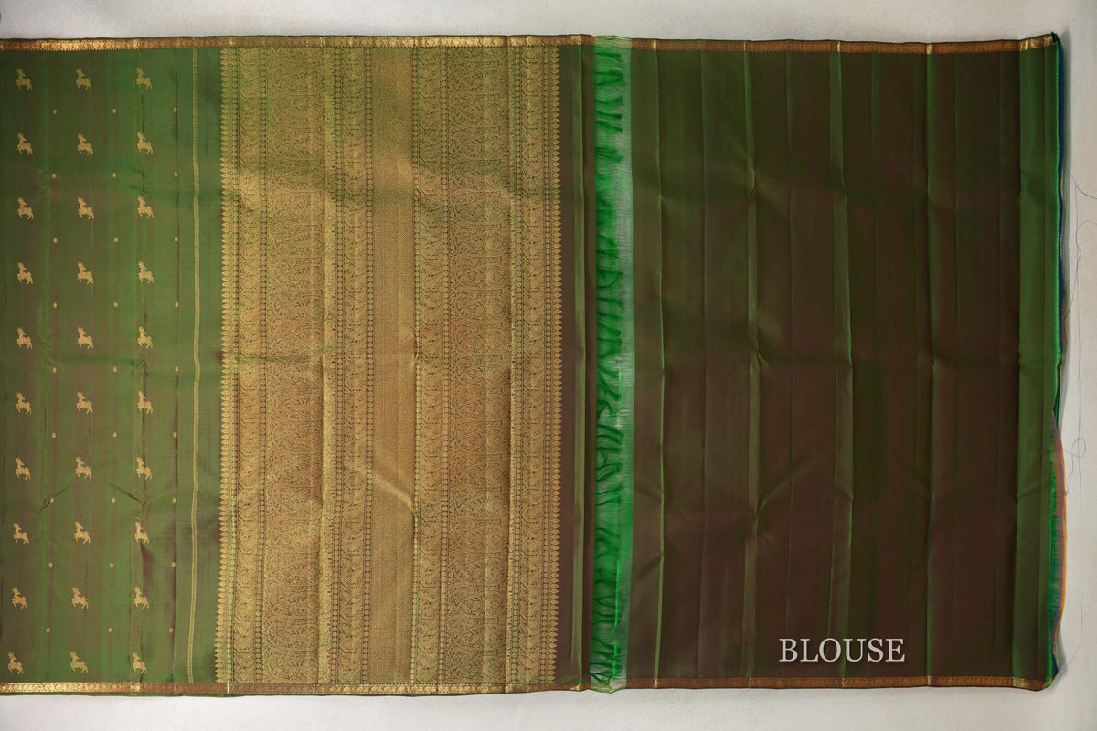 Dual Tone of Forest Green and Red Vintage Kanjivaram Silk Saree PSSR0110207