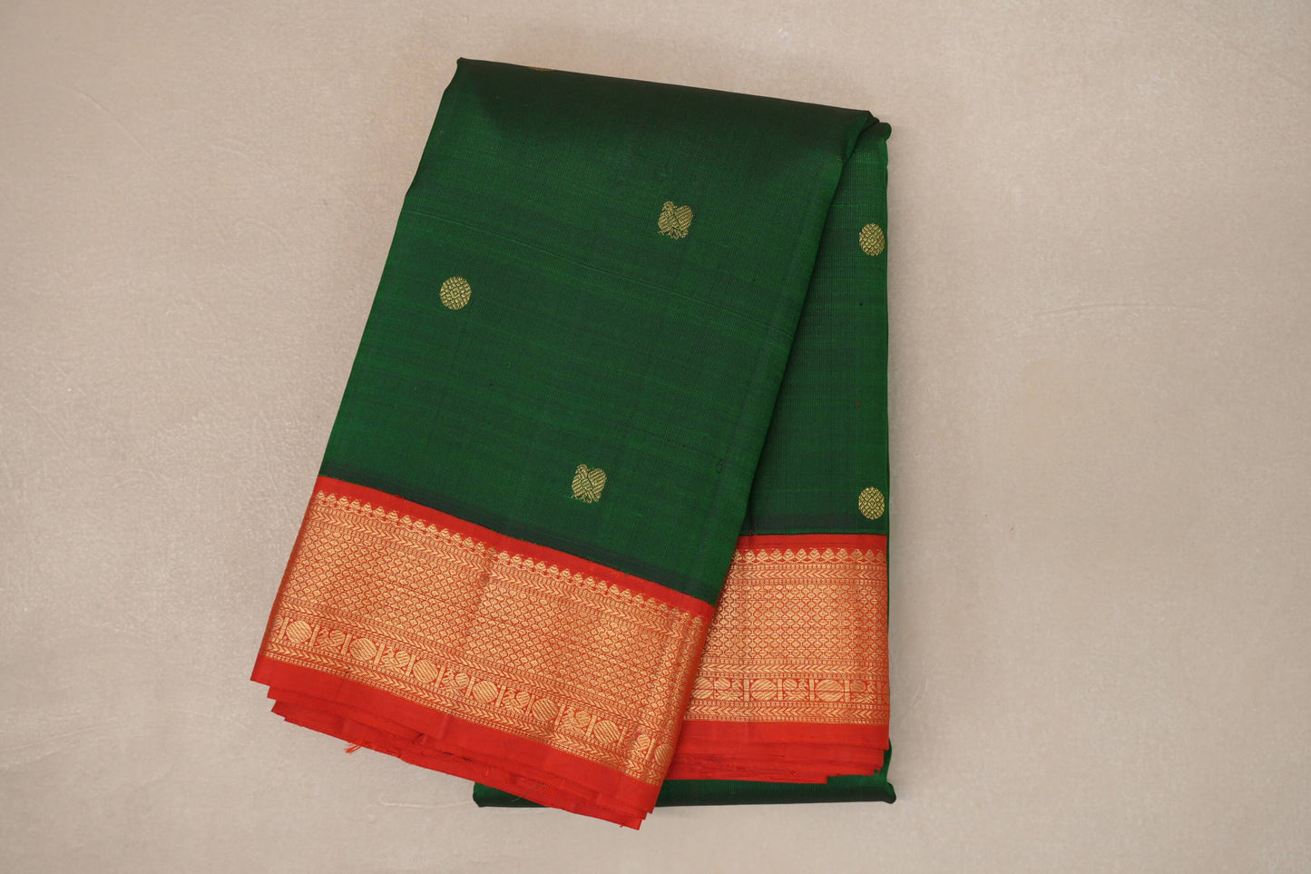 Emerald Green with Bright Red Borders Vintage Kanjivaram Silk Saree by Shreenivas Silks PSSR019079