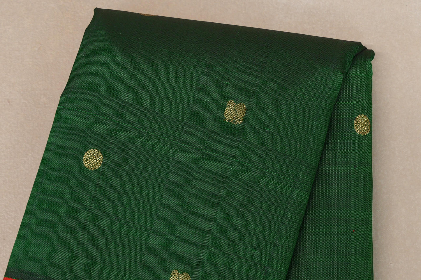 Emerald Green with Bright Red Borders Vintage Kanjivaram Silk Saree by Shreenivas Silks PSSR019079
