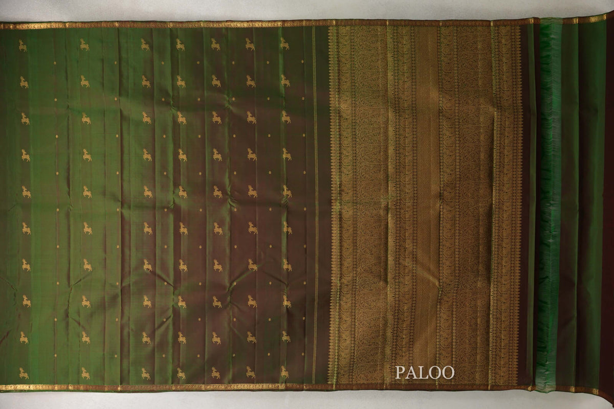 Dual Tone of Forest Green and Red Vintage Kanjivaram Silk Saree PSSR0110207