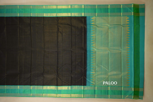 Black with Rexona Green Borders Vintage Kanjivaram Silk Saree by Shreenivas Silks PSSR018059 - Parisera