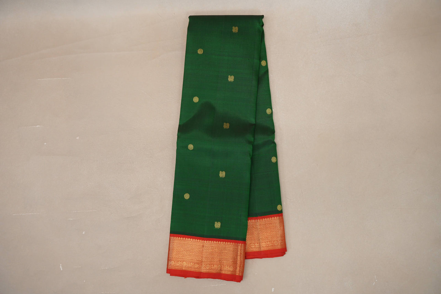 Emerald Green with Bright Red Borders Vintage Kanjivaram Silk Saree by Shreenivas Silks PSSR019079