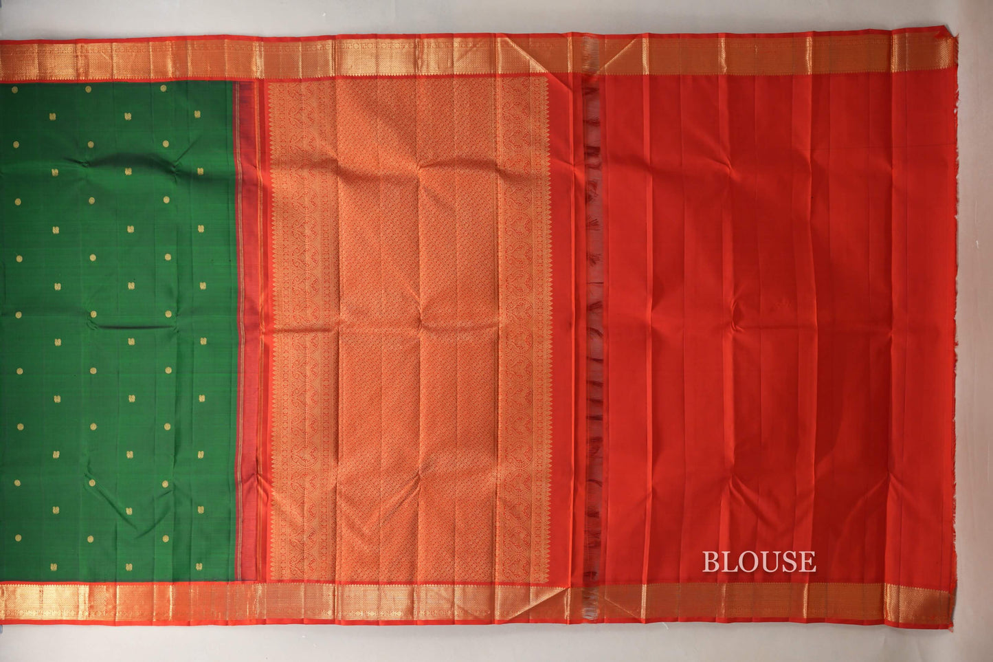 Emerald Green with Bright Red Borders Vintage Kanjivaram Silk Saree by Shreenivas Silks PSSR019079